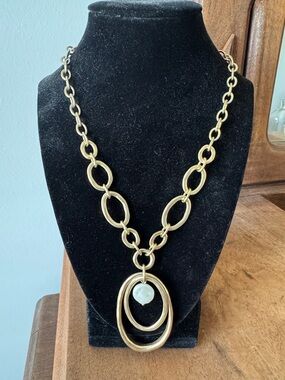 Chico's Gold-Tone Oval Link Necklace with Pearl Drop